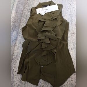 Ralph Lauren Black Label Olive Green Ruffle Silk Blouse